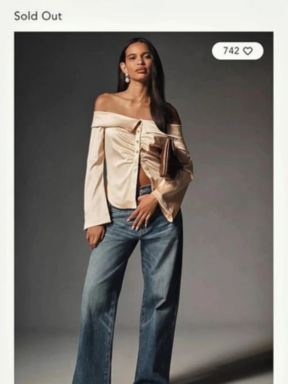 Anthropologie Off-The-Shoulder Collared Silk Shirt in Peach Size M NWT